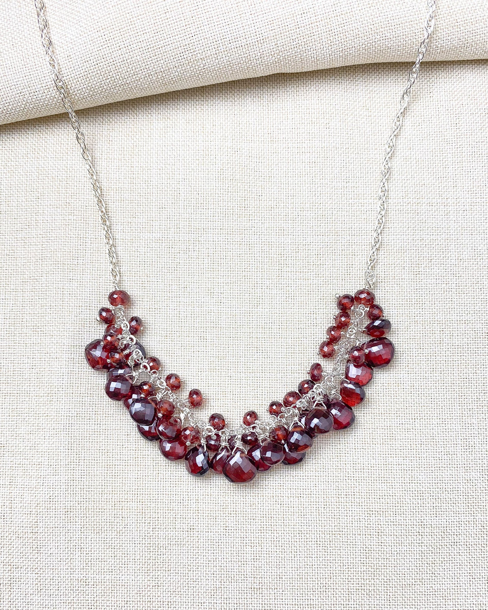 Red Garnet Necklace - Silver Necklace - Garnet Bead Necklace Jewelry