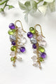 Amethyst Peridot and Pearl Cluster Earrings - Marshcreekjewelry