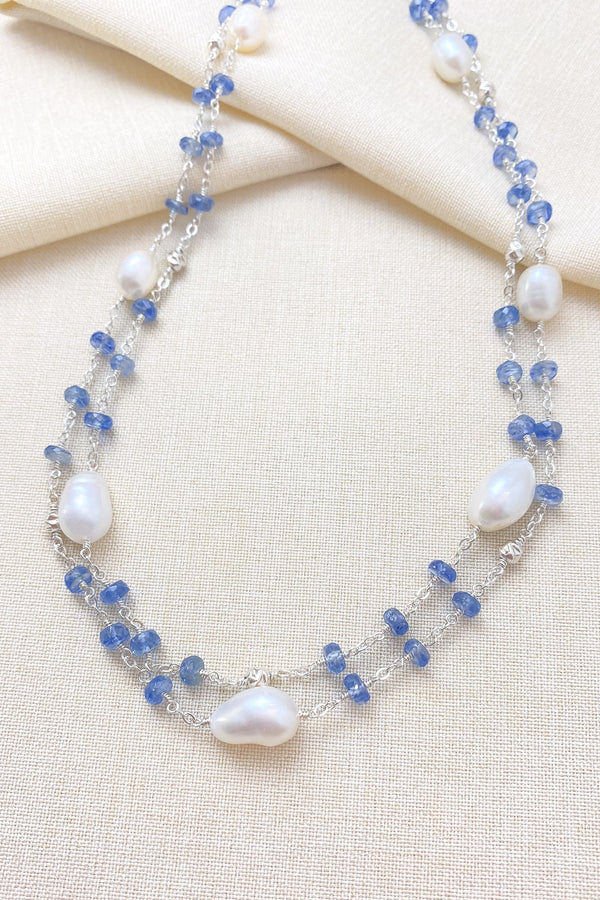 Blue Kyanite Necklace with Pearls - Marshcreekjewelry