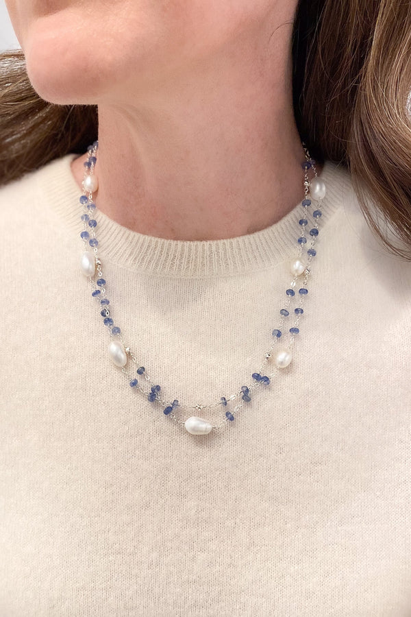 Blue Kyanite Necklace with Pearls - Marshcreekjewelry