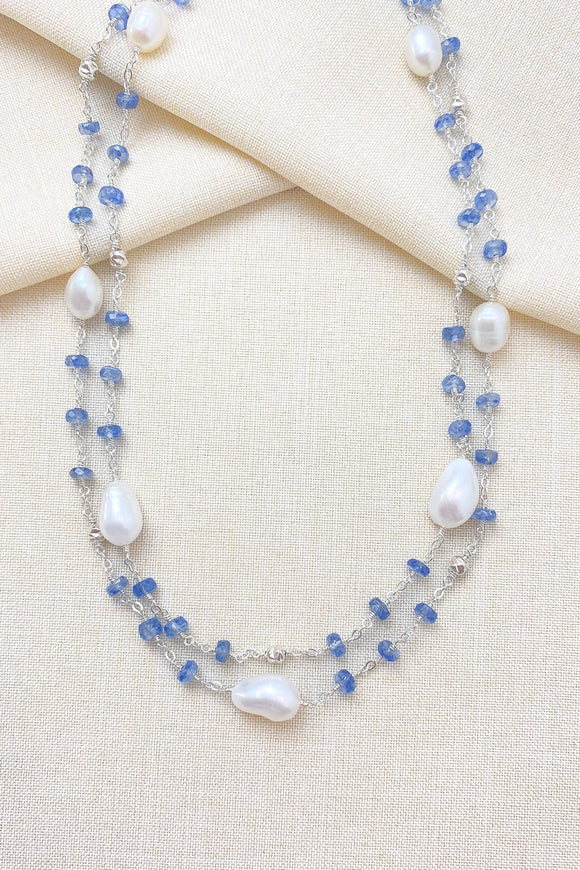 Blue Kyanite Necklace with Pearls - Marshcreekjewelry