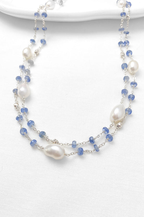 Blue Kyanite Necklace with Pearls - Marshcreekjewelry