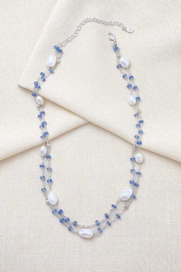 Blue Kyanite Necklace with Pearls - Marshcreekjewelry