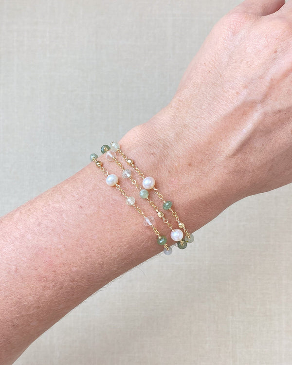 Green Gemstone and Pearl Layered Bracelet - Marshcreekjewelry