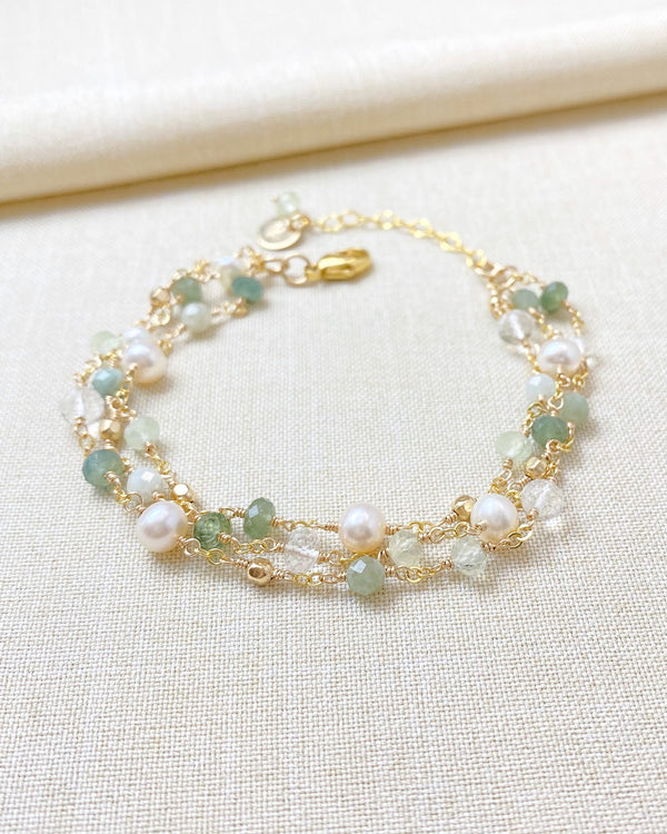 Green Gemstone and Pearl Layered Bracelet - Marshcreekjewelry