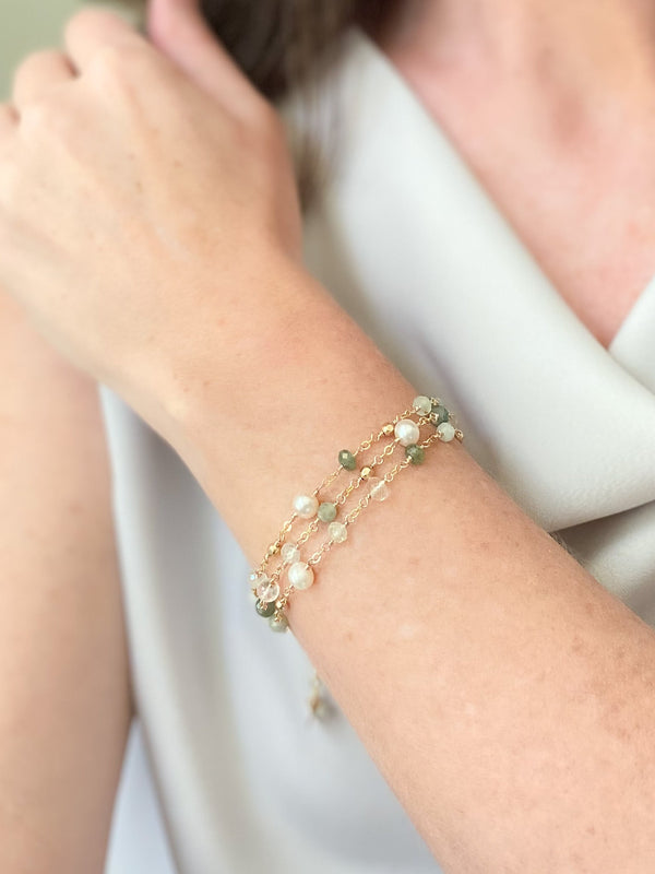 Green Gemstone and Pearl Layered Bracelet - Marshcreekjewelry