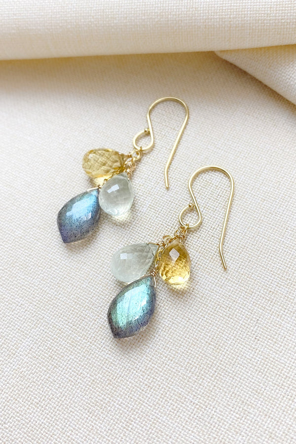 Labradorite Earrings with Citrine and Prehnite - Marshcreekjewelry