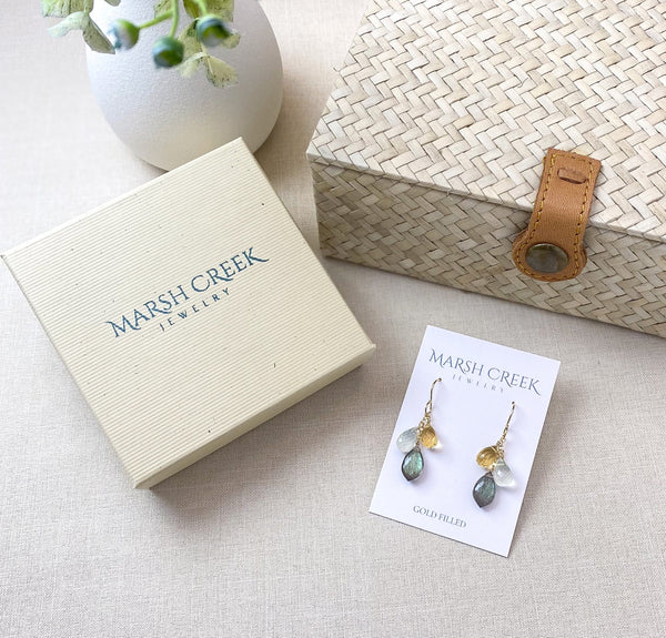 Labradorite Earrings with Citrine and Prehnite - Marshcreekjewelry