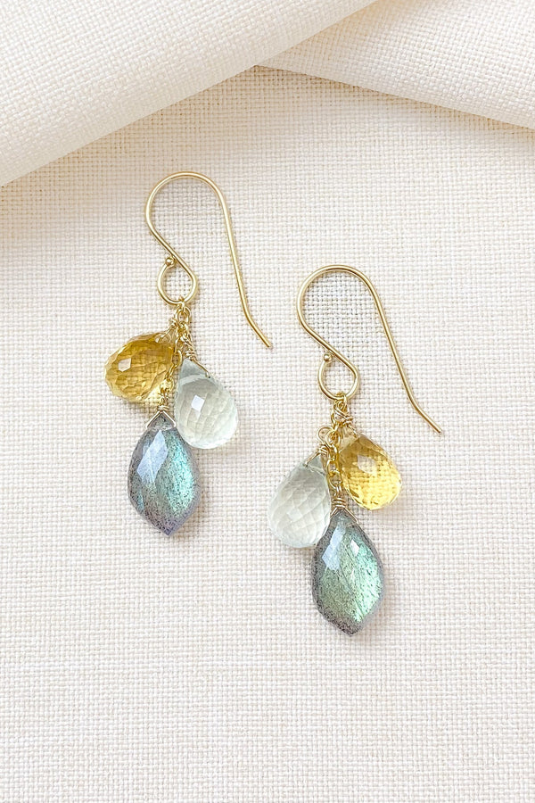 Labradorite Earrings with Citrine and Prehnite - Marshcreekjewelry