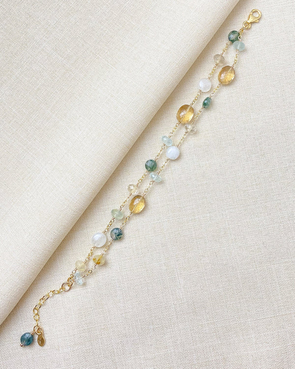 Layered Gold Bracelet with Green and Golden Gemstones - Marshcreekjewelry