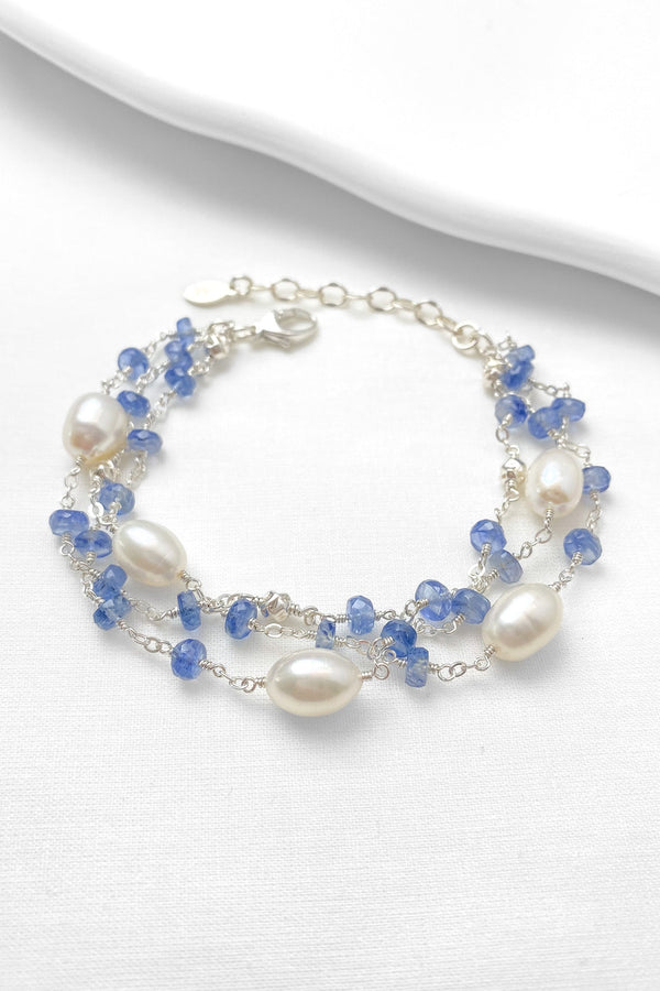 Layered Kyanite Bracelet with Pearls - Marshcreekjewelry