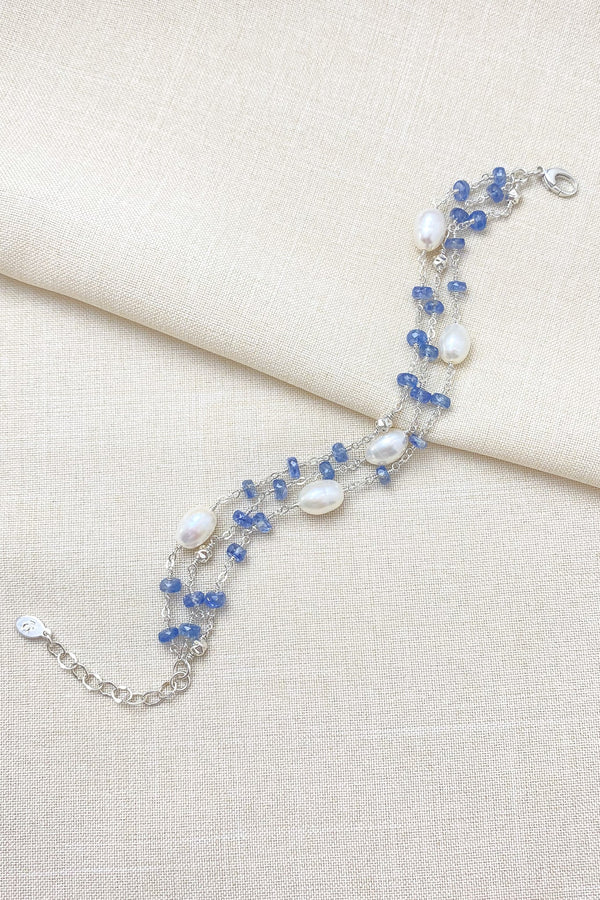 Layered Kyanite Bracelet with Pearls - Marshcreekjewelry