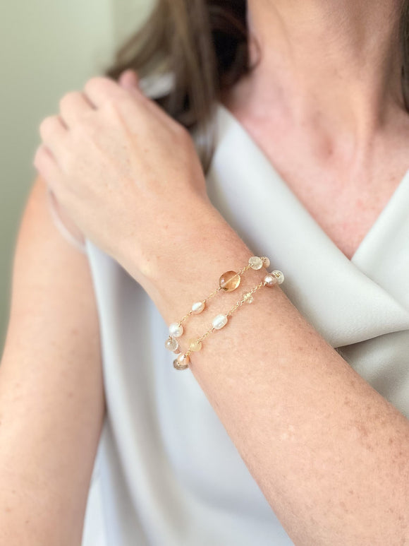 Layered Pale Gemstone and Pearl Bracelet - Marshcreekjewelry