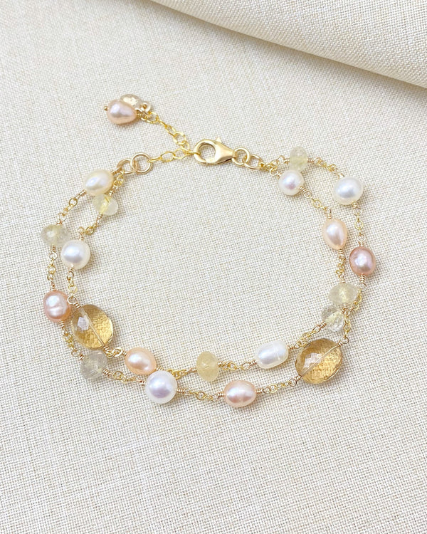 Layered Pale Gemstone and Pearl Bracelet - Marshcreekjewelry