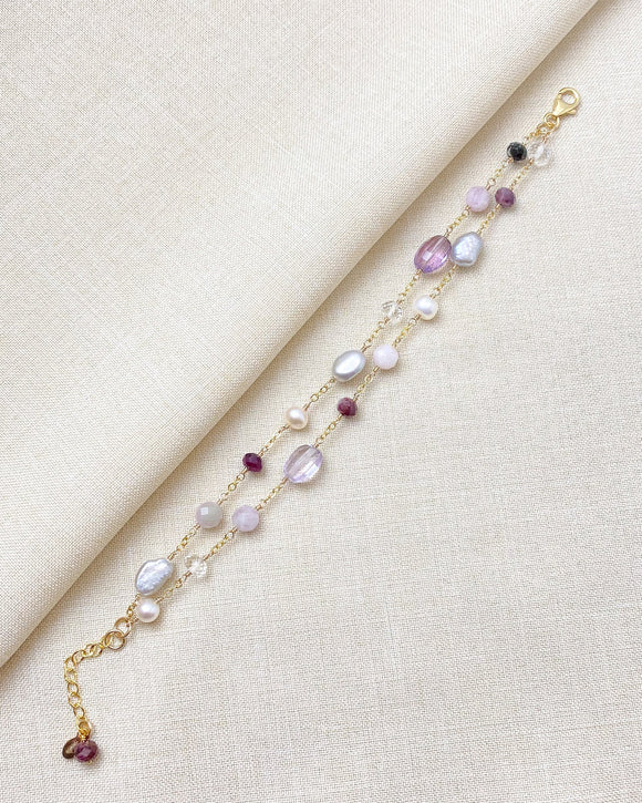 Layered Pink Multi Gemstone and Pearl Bracelet - Marshcreekjewelry
