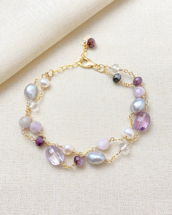 Layered Pink Multi Gemstone and Pearl Bracelet - Marshcreekjewelry