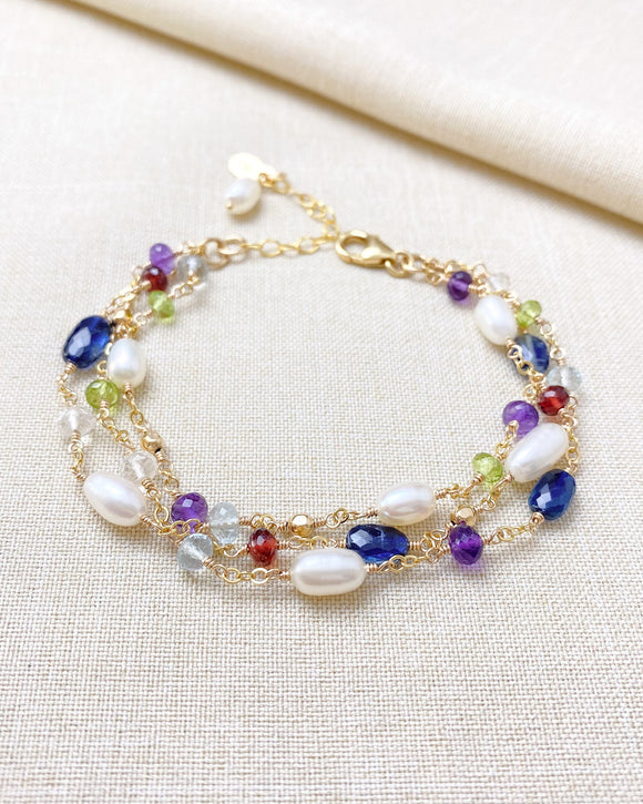 Layered Semiprecious Gemstone and Pearl Bracelet - Marshcreekjewelry