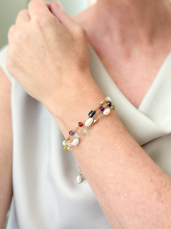 Layered Semiprecious Gemstone and Pearl Bracelet - Marshcreekjewelry