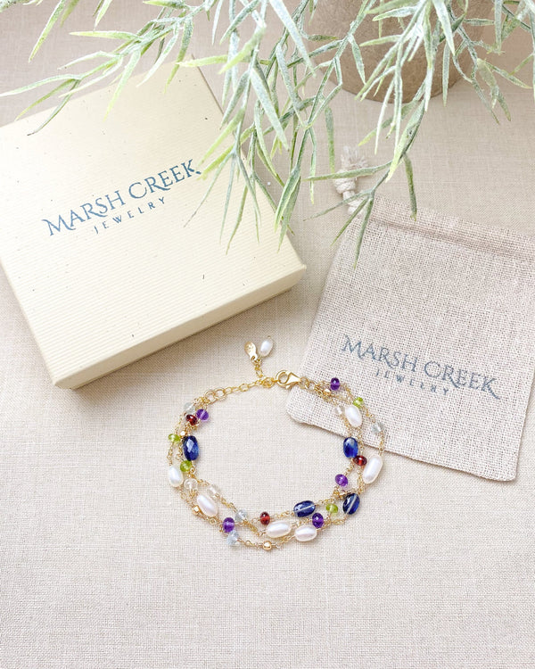 Layered Semiprecious Gemstone and Pearl Bracelet - Marshcreekjewelry