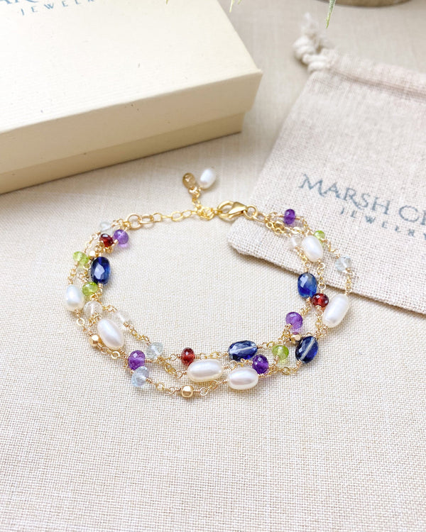 Layered Semiprecious Gemstone and Pearl Bracelet - Marshcreekjewelry