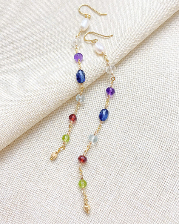 Long Linear Semiprecious Gemstone Earrings - Marshcreekjewelry