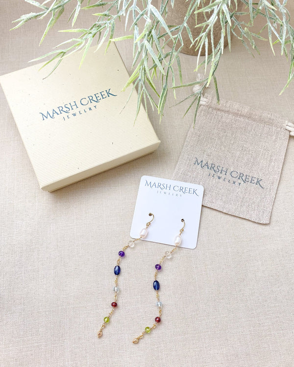 Long Linear Semiprecious Gemstone Earrings - Marshcreekjewelry