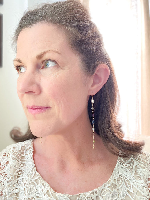 Long Linear Semiprecious Gemstone Earrings - Marshcreekjewelry