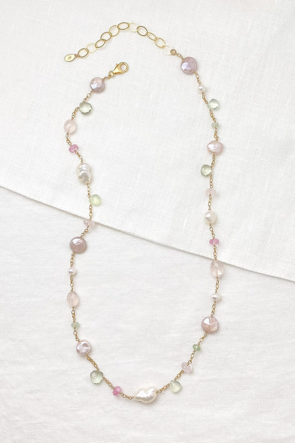 Mid Length Gemstone and Pearl Necklace - Marshcreekjewelry