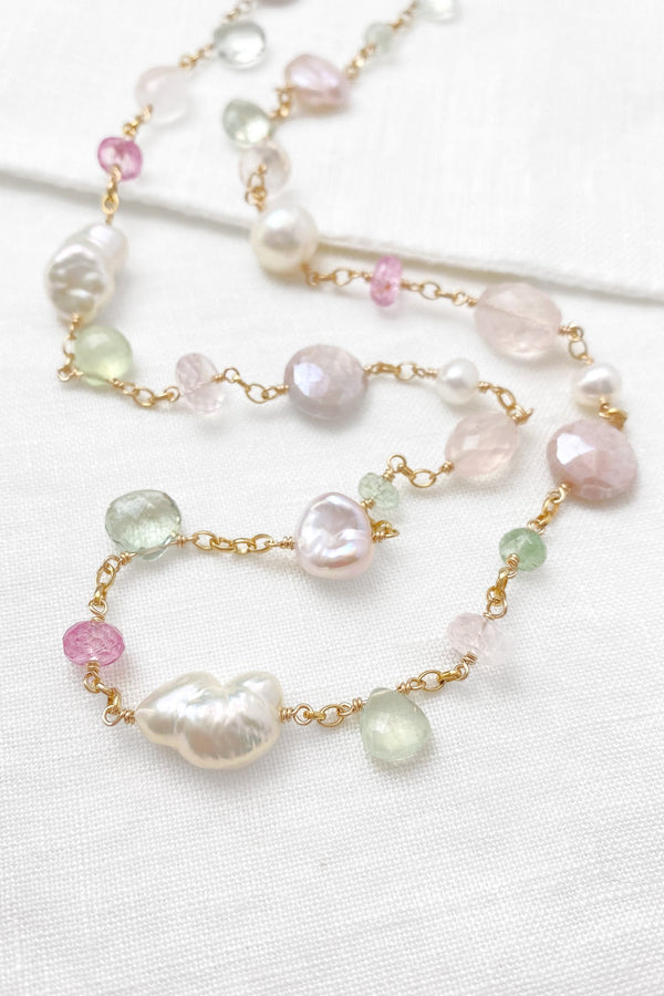 Mid Length Gemstone and Pearl Necklace - Marshcreekjewelry