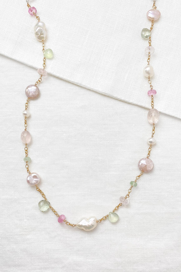 Mid Length Gemstone and Pearl Necklace - Marshcreekjewelry