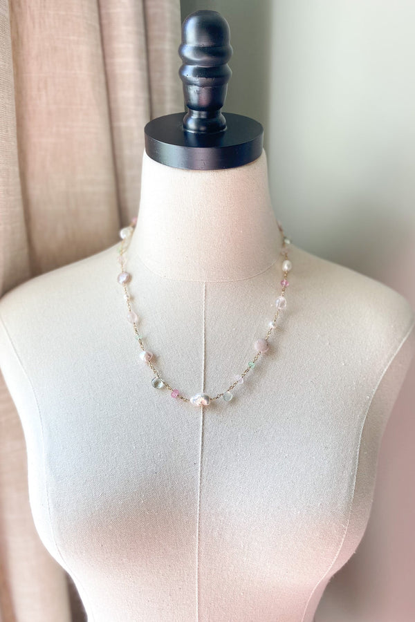 Mid Length Gemstone and Pearl Necklace - Marshcreekjewelry