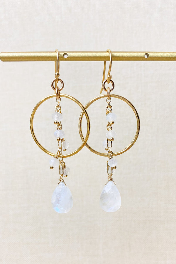 Moonstone Earrings with Hammered Gold Circles - Marshcreekjewelry