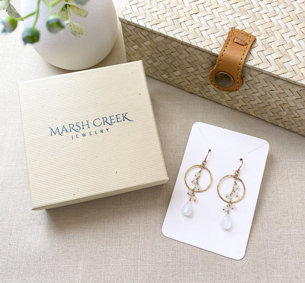 Moonstone Earrings with Hammered Gold Circles - Marshcreekjewelry