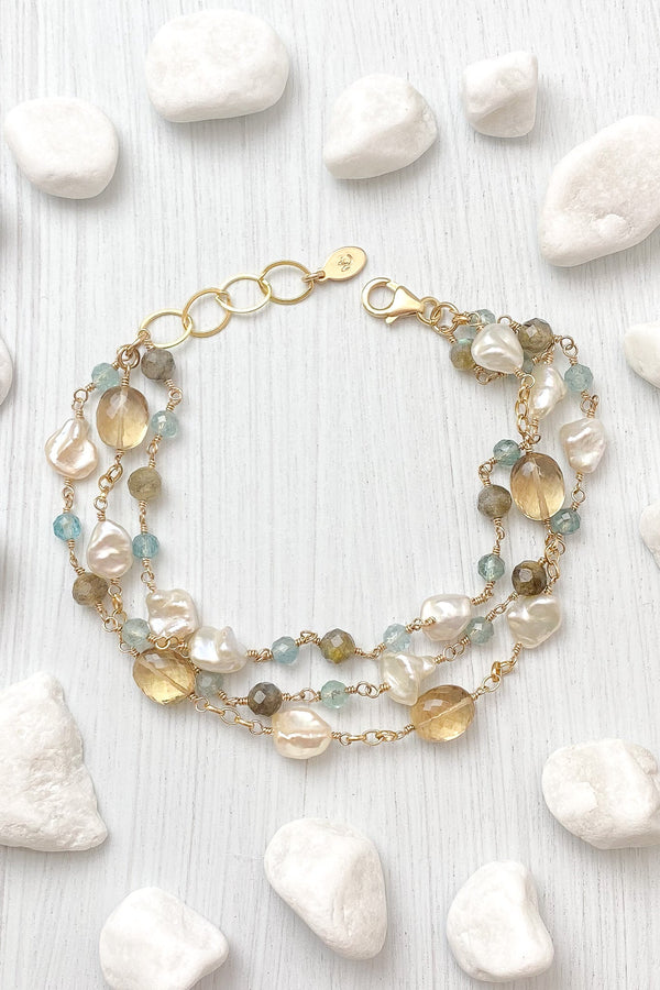 Multi Gemstone Bracelet with Baroque Pearls - Marshcreekjewelry