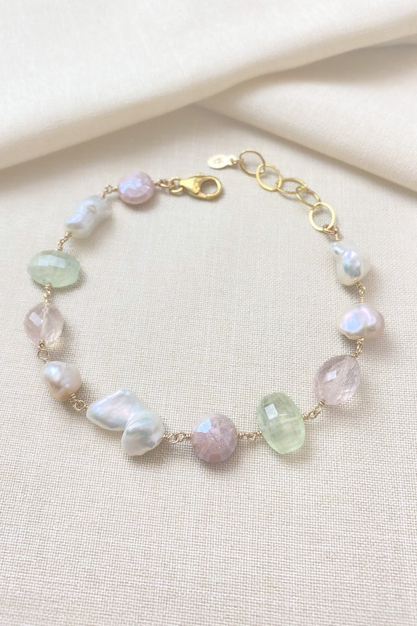 Multi Gemstone Bracelet with Rose Quartz and Pearls - Marshcreekjewelry