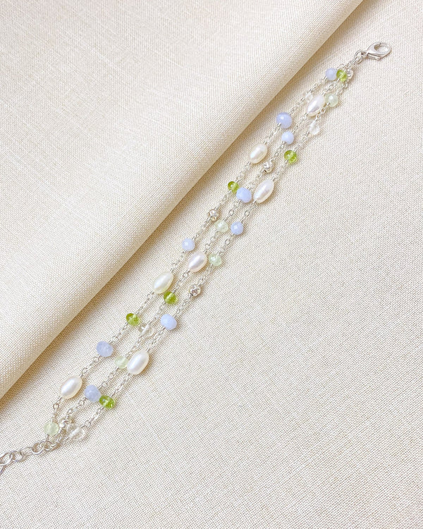 Pale Blue and Green Layered Gemstone Bracelet - Marshcreekjewelry