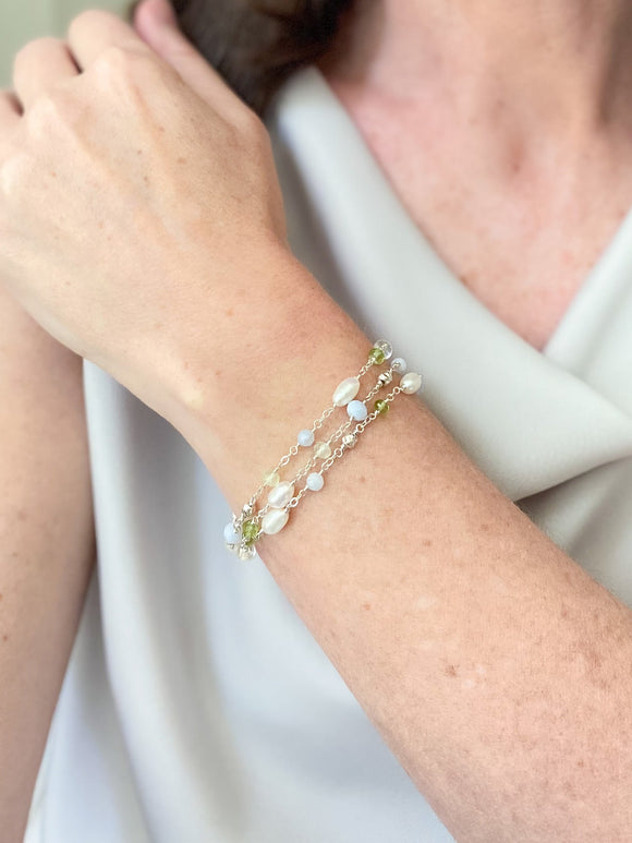 Pale Blue and Green Layered Gemstone Bracelet - Marshcreekjewelry