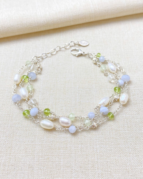 Pale Blue and Green Layered Gemstone Bracelet - Marshcreekjewelry