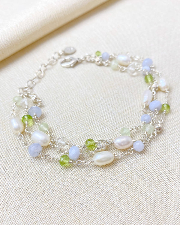 Pale Blue and Green Layered Gemstone Bracelet - Marshcreekjewelry