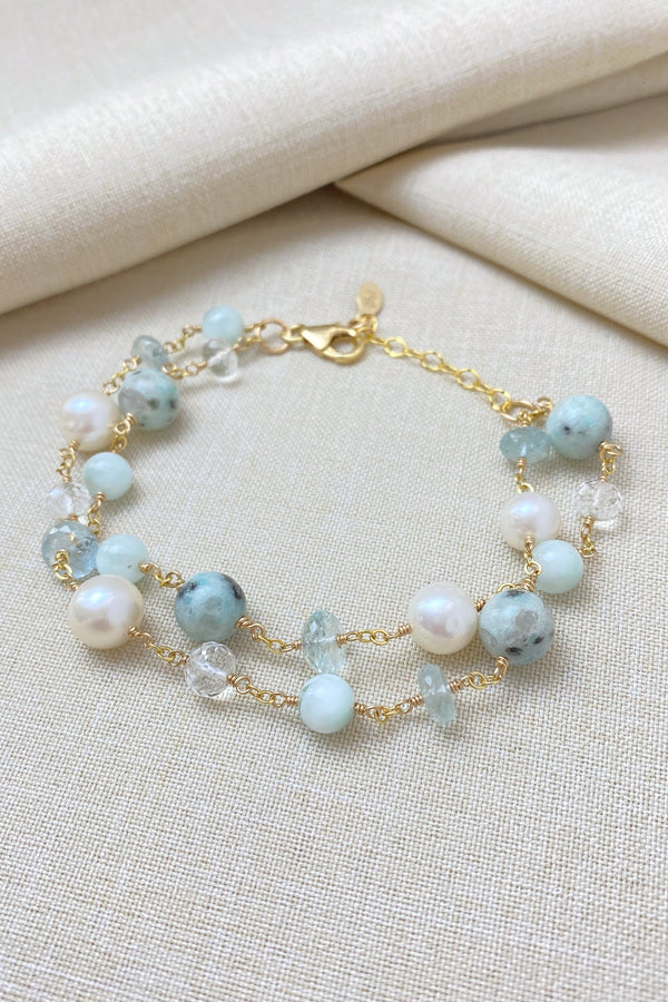 Pale Mint Green Layered Bracelet in Gold - Marshcreekjewelry