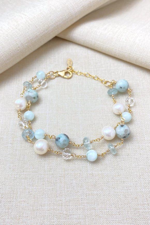 Pale Mint Green Layered Bracelet in Gold - Marshcreekjewelry