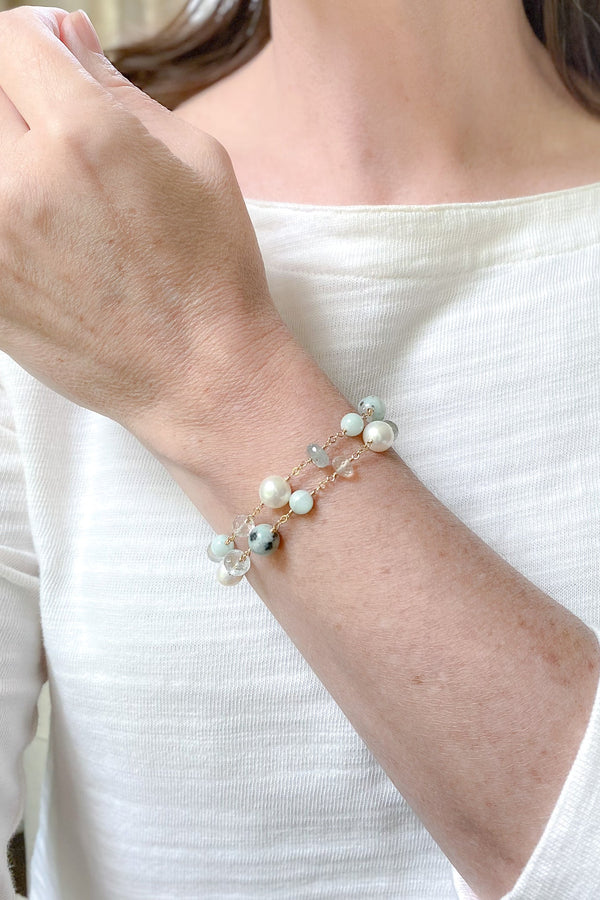 Pale Mint Green Layered Bracelet in Gold - Marshcreekjewelry