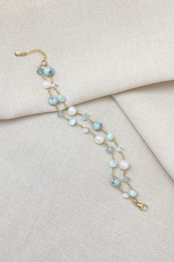 Pale Mint Green Layered Bracelet in Gold - Marshcreekjewelry