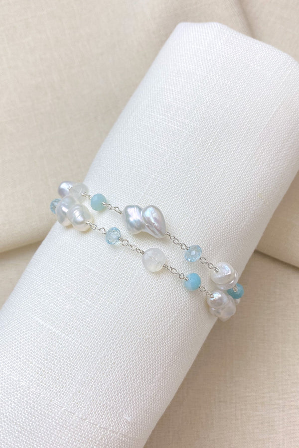 Pearl and Aqua Gemstone Bracelet - Marshcreekjewelry