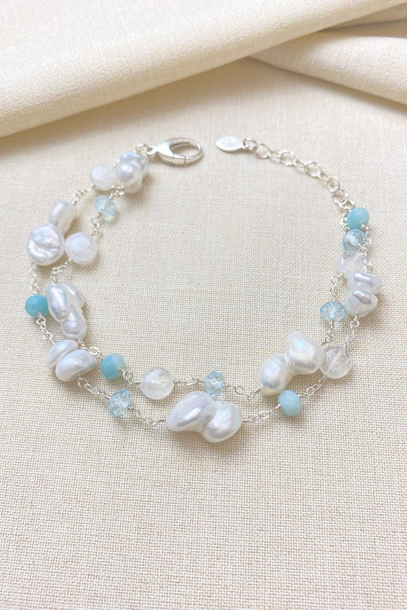 Pearl and Aqua Gemstone Bracelet - Marshcreekjewelry