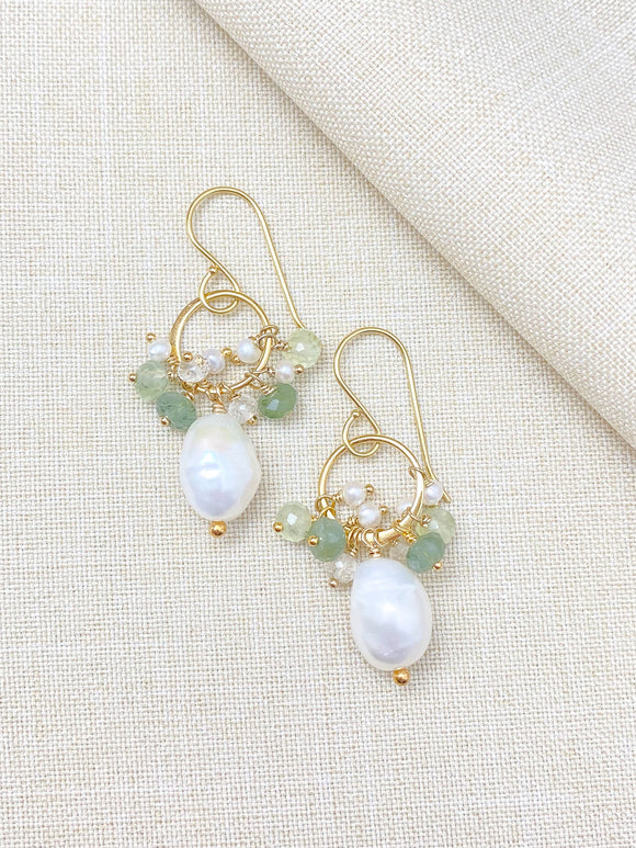 Pearl and Green Gemstone Earrings - Marshcreekjewelry