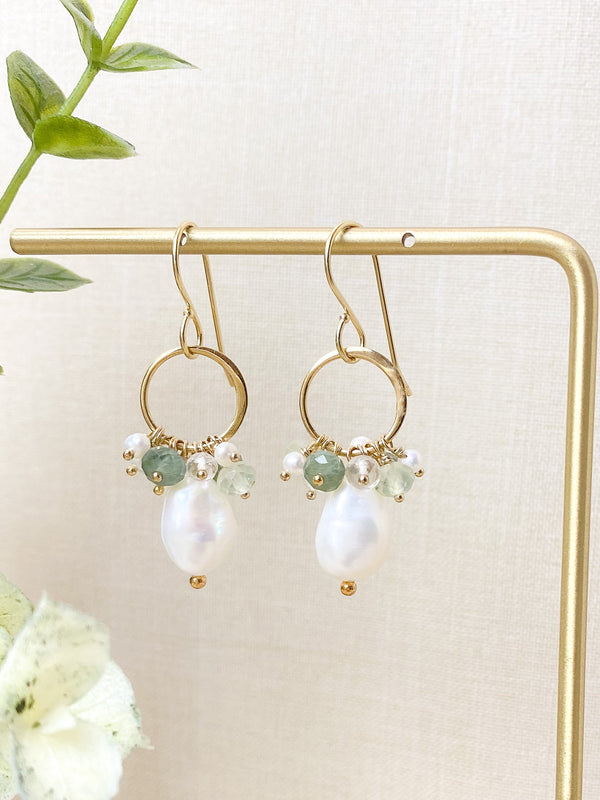 Pearl and Green Gemstone Earrings - Marshcreekjewelry