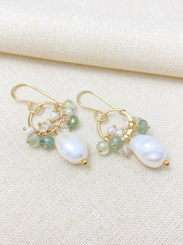 Pearl and Green Gemstone Earrings - Marshcreekjewelry