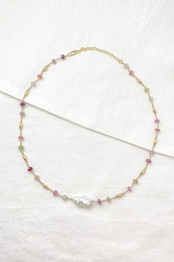 Pearl and Multi Sapphire Necklace - Marshcreekjewelry