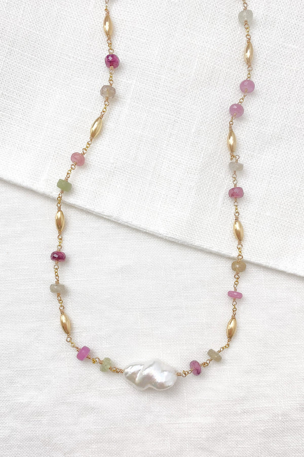 Pearl and Multi Sapphire Necklace - Marshcreekjewelry